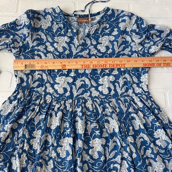 Shae by Sassafras Floral Blue White Flowy 3/4 Sleeves Soft Midi Dress -sz L - Picture 2 of 5